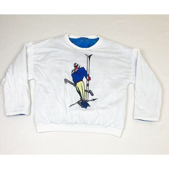Vintage Reversible Sweatshirt Ski Snow Skiing Sports Cartoon Art  All Over Print - Picture 2 of 9